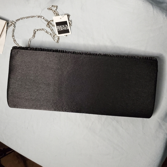 Bijoux Terner Black Formal evening bag silver chain strap small inside pocket - Picture 10 of 12